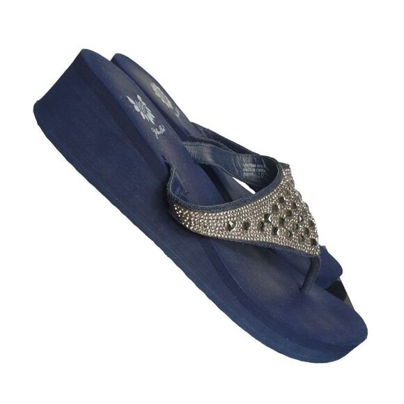 Yellow Box Women's Silver Embellished Blue Leather Slides Sandals size 10 - Picture 5 of 7